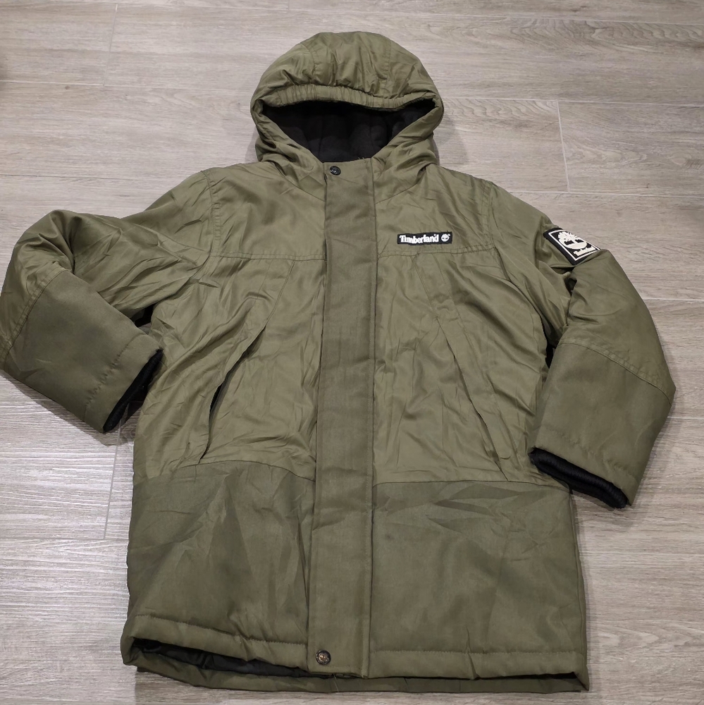 Timberland Snorkle Jacket Winter Coat Boys Size M 10-12 Puffer Hooded Green